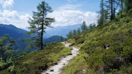 Scenic mountain pathway through lush greenery.