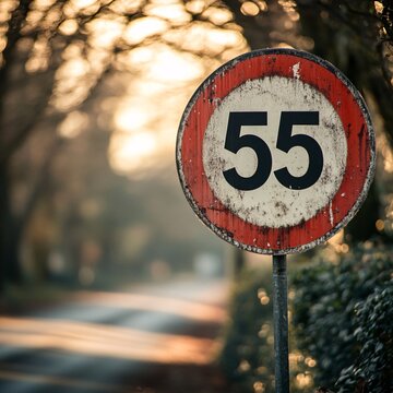 55 mph Speed Limit round signboard
