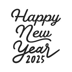 Happy New Year 2025の黒い文字 - 2025年の英語の賀詞 - お正月や年賀状のデザイン素材