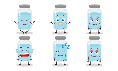 funny medicine vial bottle with various expressions design illustration