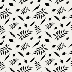 Vector floral background. Abstract leaves pattern. Vector plant ornament. Seamless hand drawn illustration made on tablet