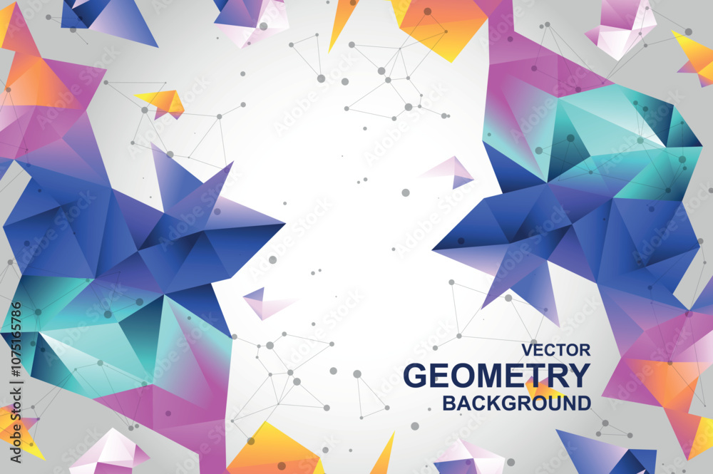 Leinwandbilder abstract background with bright different colors geometric form structures and particles links. wall