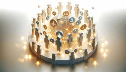 3D Bokeh Community Engagement Digital Art Background Soft Glowing Lights Active Interaction Ideal for Advertisements Copy Space 3D Icon Isolated White Background Community Engagement Concept