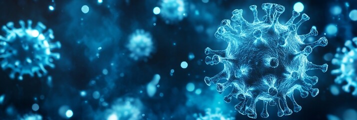 Close-Up of Ultra-Realistic Coronavirus with Blue Background. AI generated illustration