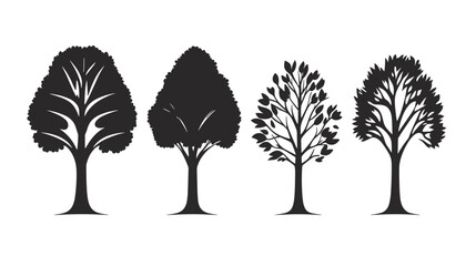Fototapeta premium Silhouette tree set. Side view, set of graphic trees elements outline symbol for architecture and landscape design drawing. Vector illustration on a transparent background