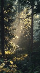 Fototapeta premium Sunbeams Through the Forest