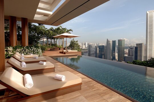 Luxurious Rooftop Pool Overlooking Modern Cityscape with Skyline View