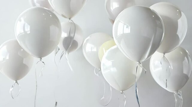 A bunch of white balloons are floating in the air