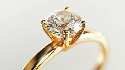 Minimalist Golden Engagement Ring with Diamond, Ultra-Realistic. AI generated illustration