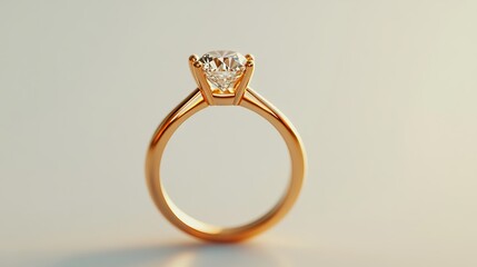 Minimalist Golden Engagement Ring with Diamond, Ultra-Realistic. AI generated illustration