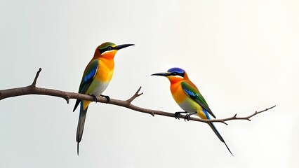 Two vibrant kingfisher birds perched on a branch, beautifully illustrated for nature lovers and bird enthusiasts.