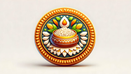 3D Pongal Decorative Patterns Vector | Traditional Kolam Designs & Rice Grains | Cultural Artistry Illustration | Perfect for Infographics | Isolated Icons on White Background