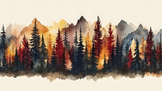 Watercolor illustration of trees beginning to bud with the arrival of the Vernal Equinox and the first day of spring