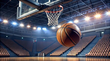 Action Shot of Basketball in Motion at Indoor Arena