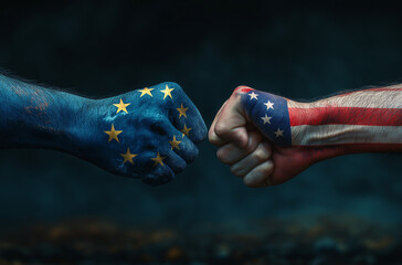 fists against each other with the traps of the USA and EU