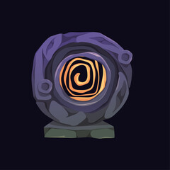 Obraz premium Teleportation portals with magma and fire flames. Vector isolated magic entrance for traveling in space and time. Tunnel to unknown, leveling up or entrance to other world. Magical sparkly shining