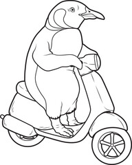 Penguin Scooter Animal Vector Graphic Art Illustration
