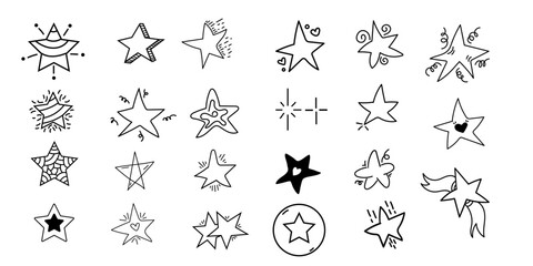 Star doddle collection, non perfect, human, faulty hand draw twinkle design Pack,design element group for cards and print,Hand drawn star aesthetics. 