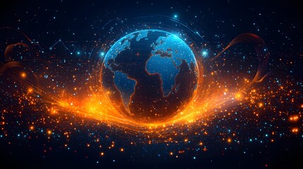 Obraz premium Watercolor design of a globe with dimmed lights, representing the collective action taken during Earth Hour to combat global warming