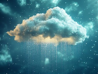 A white cloud with rain falling from it, rain is made of data.