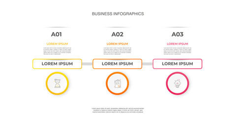 Infographics circle timeline with three templates, icons, labels. Vector business illustrations can be used for process diagram, workflow layout, flowchart, business step, banner, web.