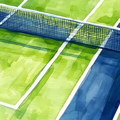 Watercolor Abstract of a Tennis Court.