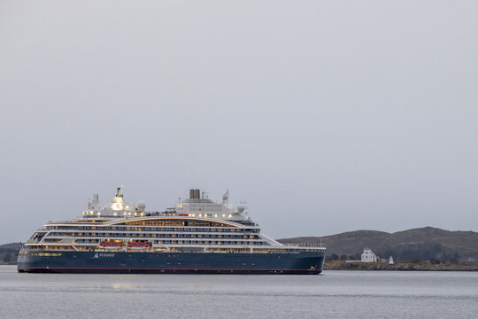  Le Commandant Charcot is an icebreaking cruise ship. The vessel is named after the French polar explorer Jean-Baptiste Charcot. Here she leaves Br&oslash;nn&oslash;ysund