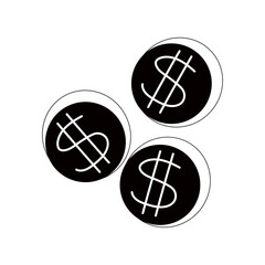 Coins with dollar sign. Vector black and white illustration