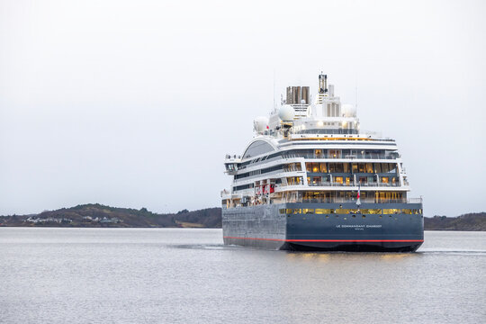  Le Commandant Charcot is an icebreaking cruise ship. The vessel is named after the French polar explorer Jean-Baptiste Charcot. Here she leaves Br&oslash;nn&oslash;ysund