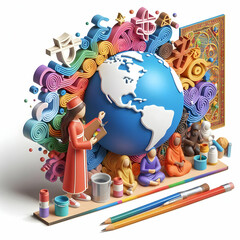 Fototapeta premium 3D Interfaith Mural Concept Artists Collaboration Promoting Unity Harmony World Religion Day Art Project with Copy Space, Isolated 3D Icon on White Background for Diverse Religious Representation