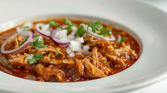 Chicken Tinga with Smoky Chipotle Sauce and Fresh Onion Garnish