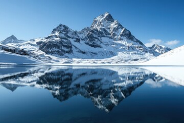Obraz premium Snowy Mountain Range Reflecting in a Calm Lake