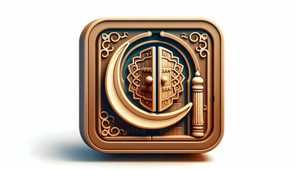 3D Vector Closed Door Ornate Design Crescent Moon Handle White Background Mysteries Gateways Isra Miraj Infographics Storytelling Elements Cute Chibi Icon