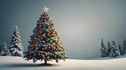 Obraz premium New Year, Christmas decorated tree on white background