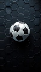 Classic Black and White Soccer Ball on a Modern Dark Geometric Background with Dramatic Lighting