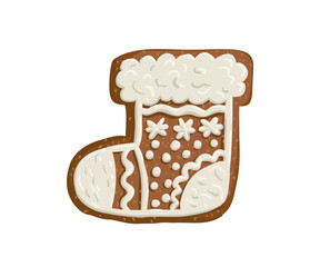 Christmas tree gingerbread is drawn in a flat style. Holiday, sweets, pastries. Hand drawn vector illustration.