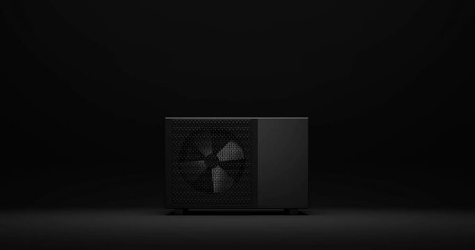 rotating fan of a heat pump energy as a heater and alternative energy - 3D Animation 4k 60 fps DCI seamless loop 