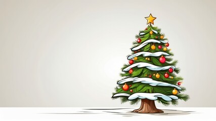 New Year, Christmas decorated tree on white background