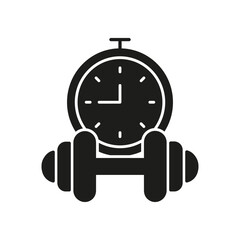 Timed Exercise with Dumbbell and Stopwatch Silhouette Icon. Fitness Routine and Training Schedule. Isolated Vector Illustration