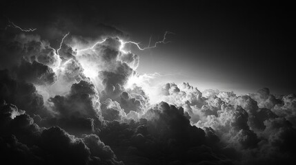 Obraz premium Dramatic black and white cloud formation with lightning in ultra-realistic detail. AI generated illustration