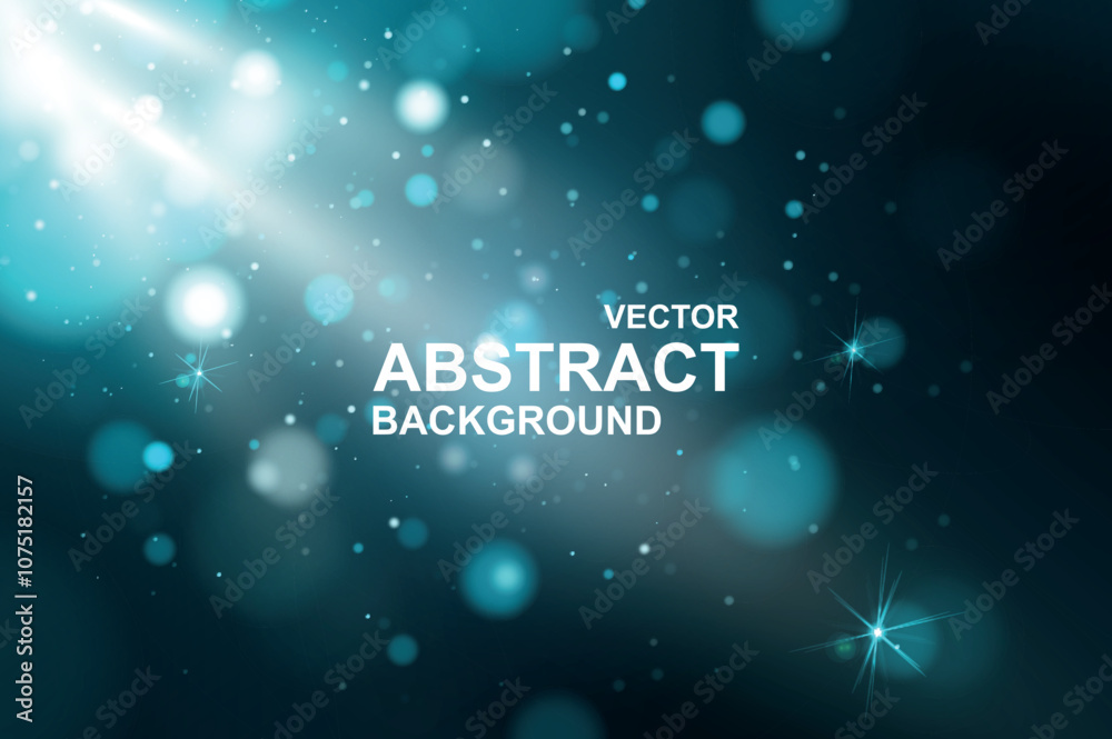 Poster abstract background with glowing beam with glitter particles, blue star dust shine and defocused bok