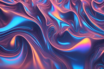 Holographic neon colors shifting and flowing in abstract liquid metal forms, Ai Generated