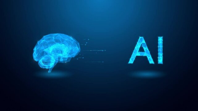 Futuristic Artificial Intelligence Brain Concept with Glowing Blue Polygons and Circuit Diagram Background