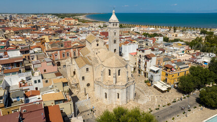 Aerial view of the Basilica of Santa Maria Maggiore in the historic center of Barletta, Puglia,...