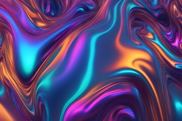 Obraz premium Holographic neon colors shifting and flowing in abstract liquid metal forms, Ai Generated