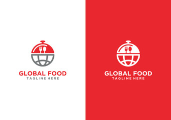 Food world logo, global world food restaurant cafe fork spoon logo icon symbol design	