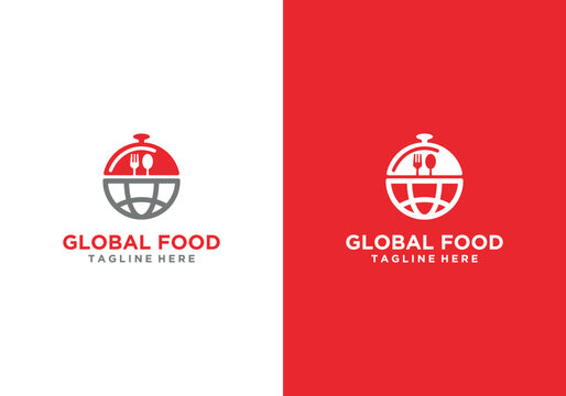 Food world logo, global world food restaurant cafe fork spoon logo icon symbol design	