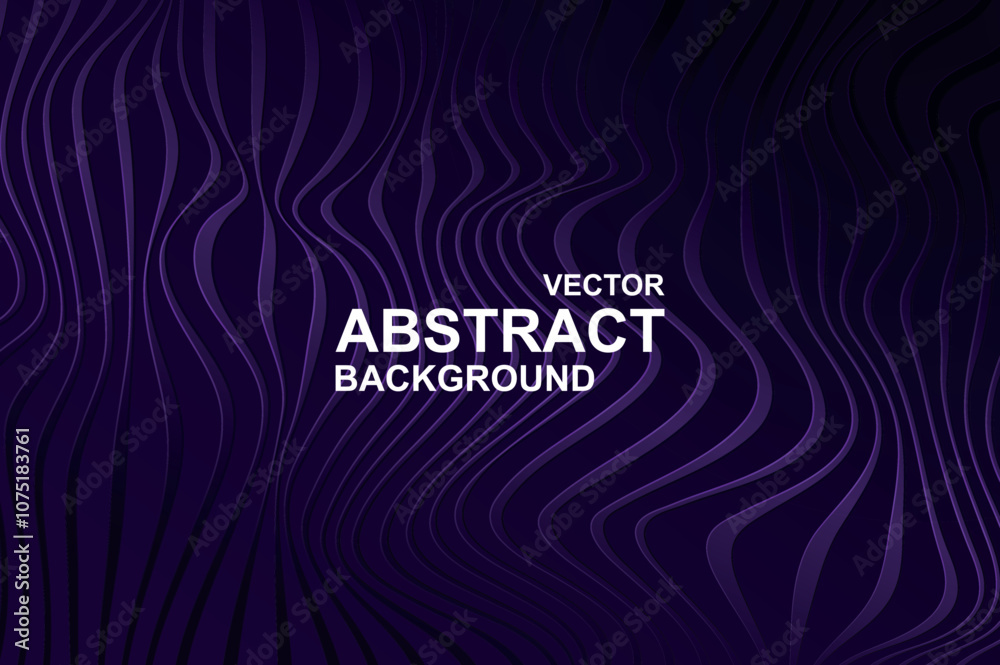 Aufkleber Abstract background with purple wavy rippled lines on black backdrop with soft reflection. Elegance wallpaper with curve stripes texture and flow effect in repetition composition. Vector illustration