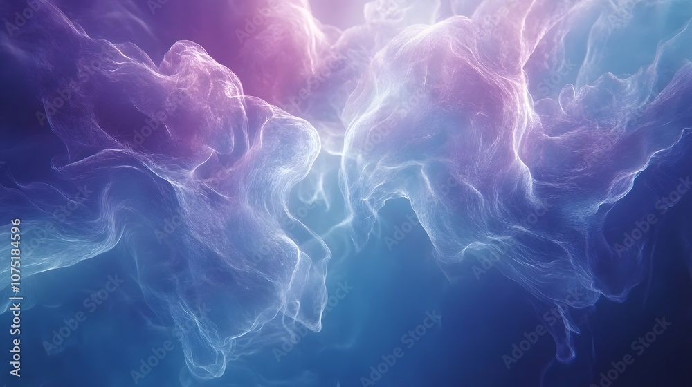 Aufkleber an ethereal background of translucent waves and gradients in soft blues and purples, creating a drea