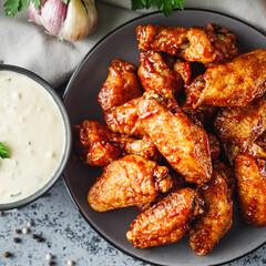Spicy Buffalo Wings with BBQ Sauce, Crispy Grilled Chicken Appetizer, Perfect for Dinner or Snack